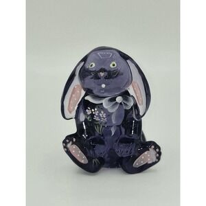 Fenton Art Glass Amethyst Purple Bunny‎ Hand Painted Floral Flowers Signed